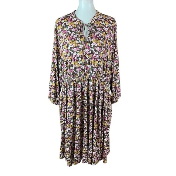 Torrid Floral Babydoll Dress Boho Cottagecore Long Sleeve Pink Purple 2X - Picture 2 of 7